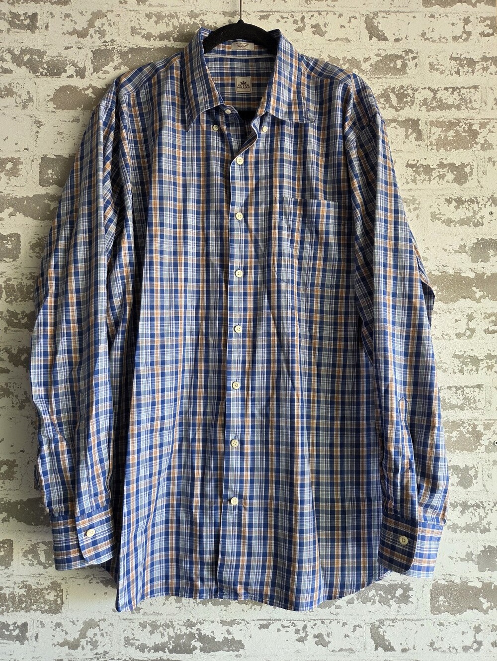 Peter Millar Blue and Orange Plaid Dress Shirt